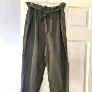 Olive green Zara paper bag pants with belt sz M